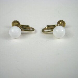 Castlecliff Vintage Gold Tone Clip On Earrings White Faux Pearls Signed